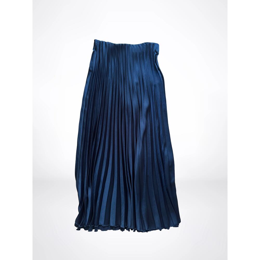 ZARA Navy Pleated Silk Like Midi Skirt XS Quiet Luxury Whimsigoth